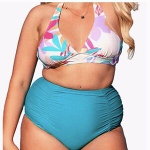 CUPSHE Plus Bikini Bathing Suit High Waisted Halter Set with Back Tie 2X NWT